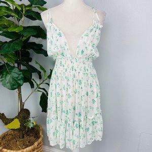 ASOS GREEN FLORAL WHITE BACKLESS RUFFLE SMOCKED SUMMER SPRING DRESS